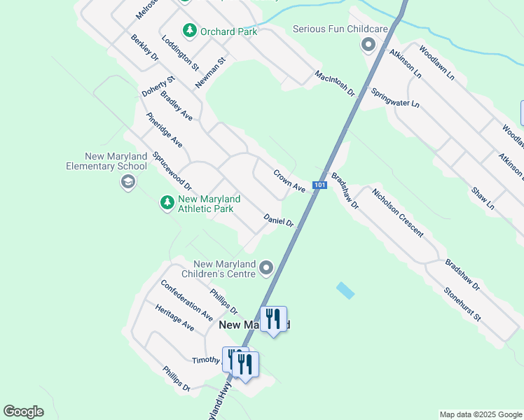 map of restaurants, bars, coffee shops, grocery stores, and more near 42 Daniel Drive in New Maryland