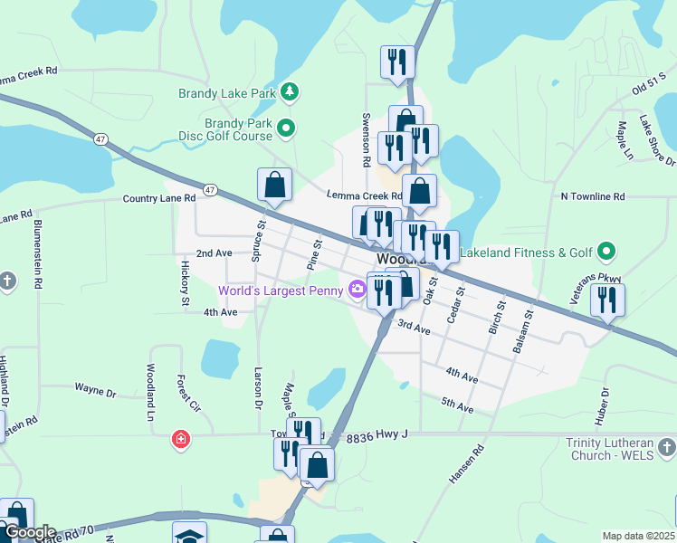 map of restaurants, bars, coffee shops, grocery stores, and more near 801 2nd Avenue in Woodruff