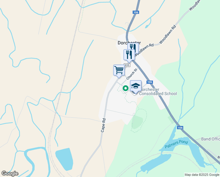 map of restaurants, bars, coffee shops, grocery stores, and more near 3476 Cape Road in Dorchester