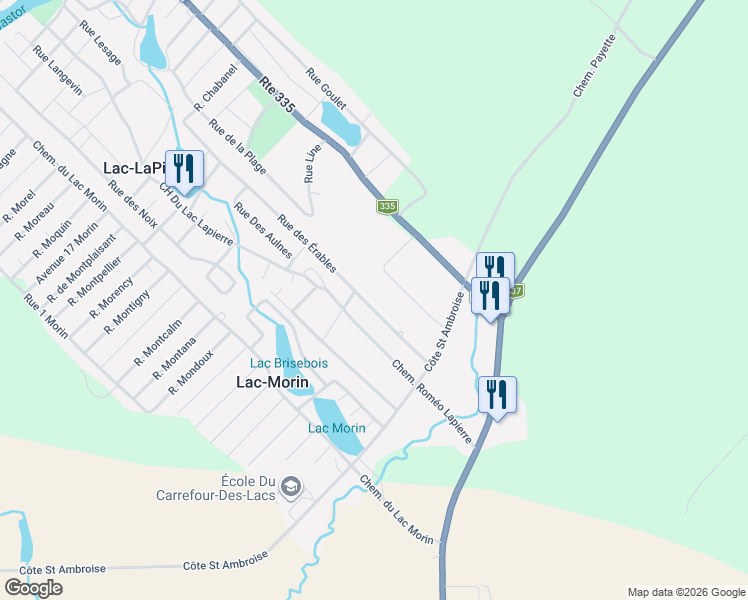 map of restaurants, bars, coffee shops, grocery stores, and more near 1671 Rue des Érables in Saint-Lin-Laurentides