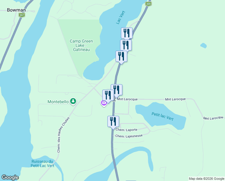 map of restaurants, bars, coffee shops, grocery stores, and more near 101 Chemin des Pins in Outaouais