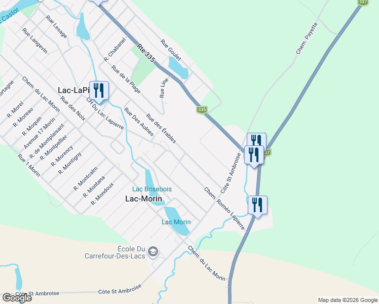 map of restaurants, bars, coffee shops, grocery stores, and more near 1671 Rue des Érables in Saint-Lin-Laurentides