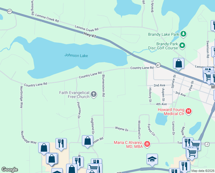 map of restaurants, bars, coffee shops, grocery stores, and more near 9084 Blumenstein Road in Woodruff
