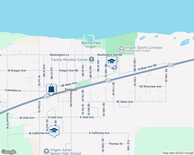 map of restaurants, bars, coffee shops, grocery stores, and more near 1105 North Main Avenue in Irrigon
