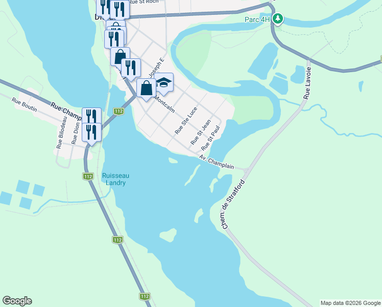 map of restaurants, bars, coffee shops, grocery stores, and more near 59 Avenue Champlain in Disraeli