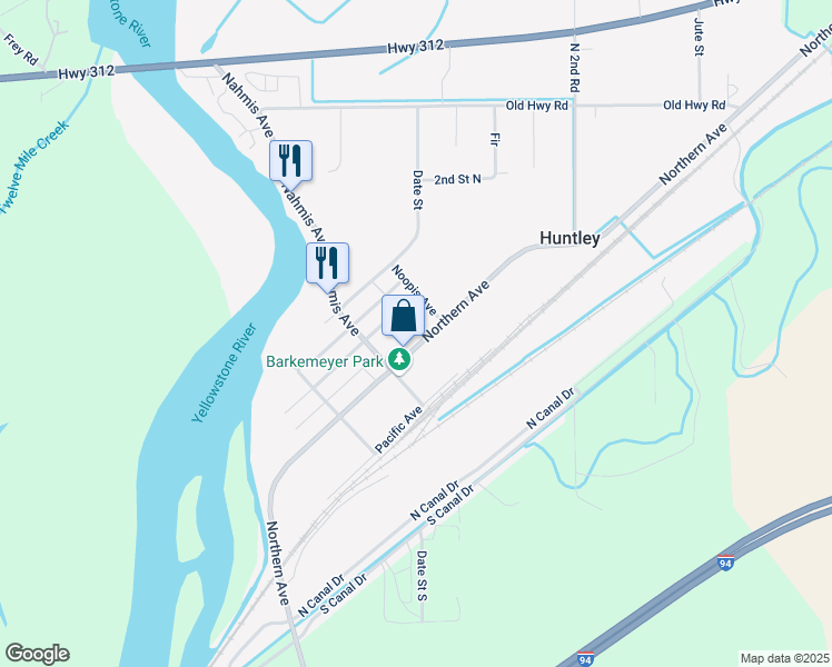 map of restaurants, bars, coffee shops, grocery stores, and more near 143 Northern Ave in Huntley