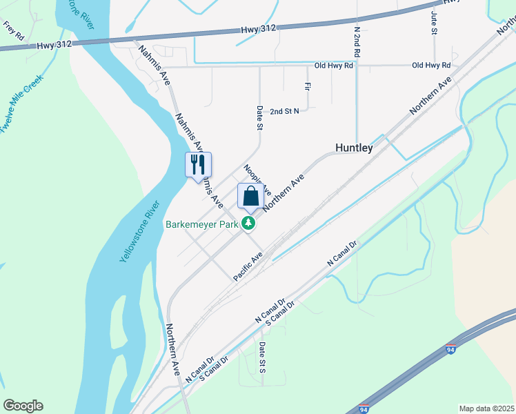 map of restaurants, bars, coffee shops, grocery stores, and more near 143 Northern Avenue in Huntley