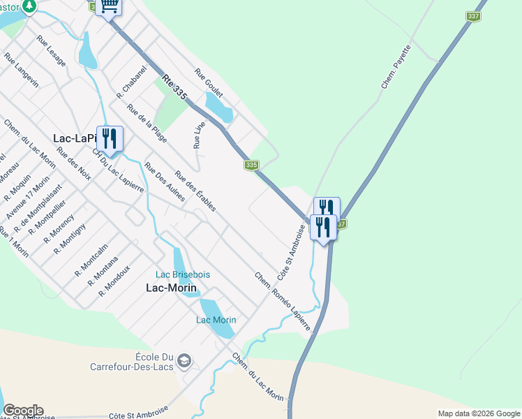 map of restaurants, bars, coffee shops, grocery stores, and more near 1641 Rue Chassé in Saint-Lin - Laurentides