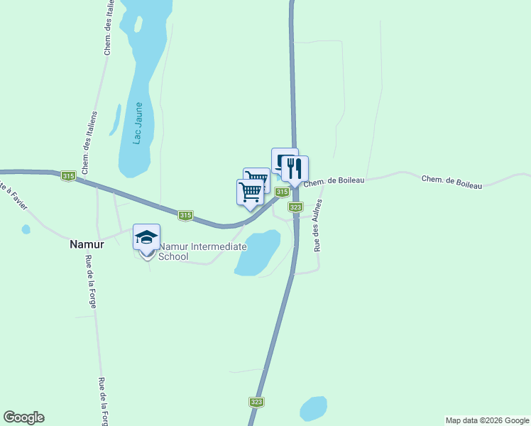 map of restaurants, bars, coffee shops, grocery stores, and more near 1097 Québec 315 in Namur