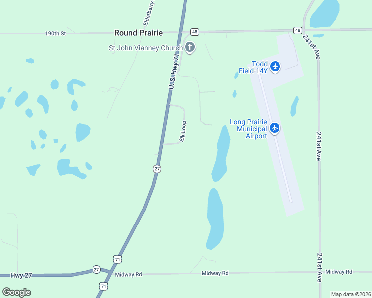 map of restaurants, bars, coffee shops, grocery stores, and more near 18560 Elk Loop in Long Prairie