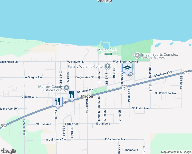 map of restaurants, bars, coffee shops, grocery stores, and more near 690 Oregon Avenue Northeast in Irrigon
