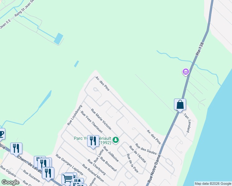 map of restaurants, bars, coffee shops, grocery stores, and more near 164 Avenue des Pins in Lavaltrie
