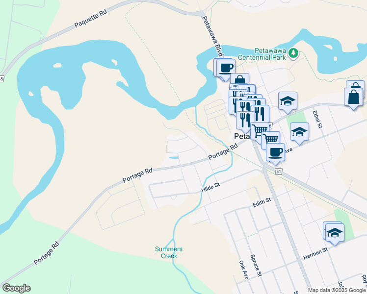 map of restaurants, bars, coffee shops, grocery stores, and more near 8 Daniel Avenue in Petawawa