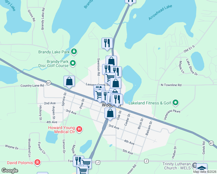 map of restaurants, bars, coffee shops, grocery stores, and more near 923 Lemma Creek Road in Woodruff