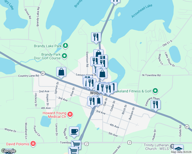 map of restaurants, bars, coffee shops, grocery stores, and more near 923 Lemma Creek Road in Woodruff