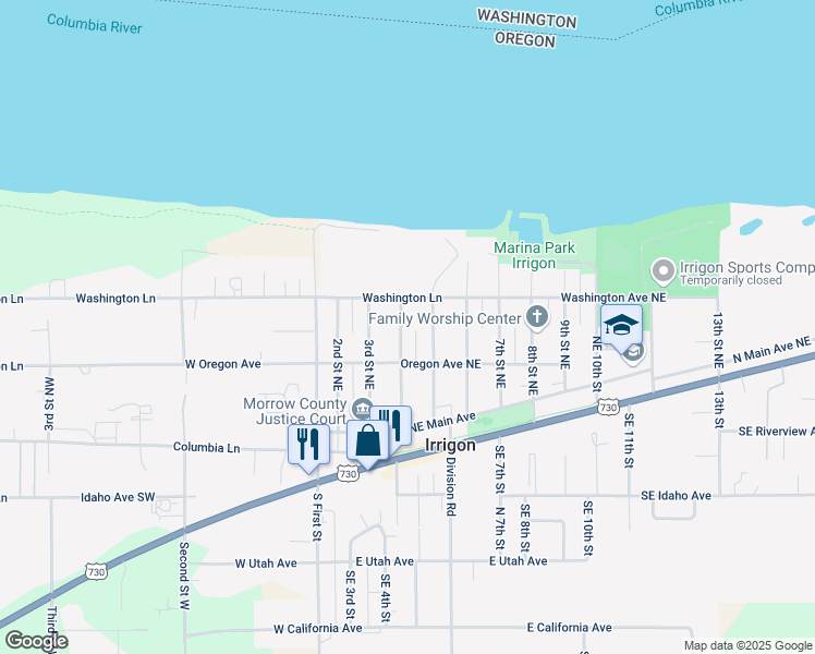 map of restaurants, bars, coffee shops, grocery stores, and more near 330 4th Street Northeast in Irrigon
