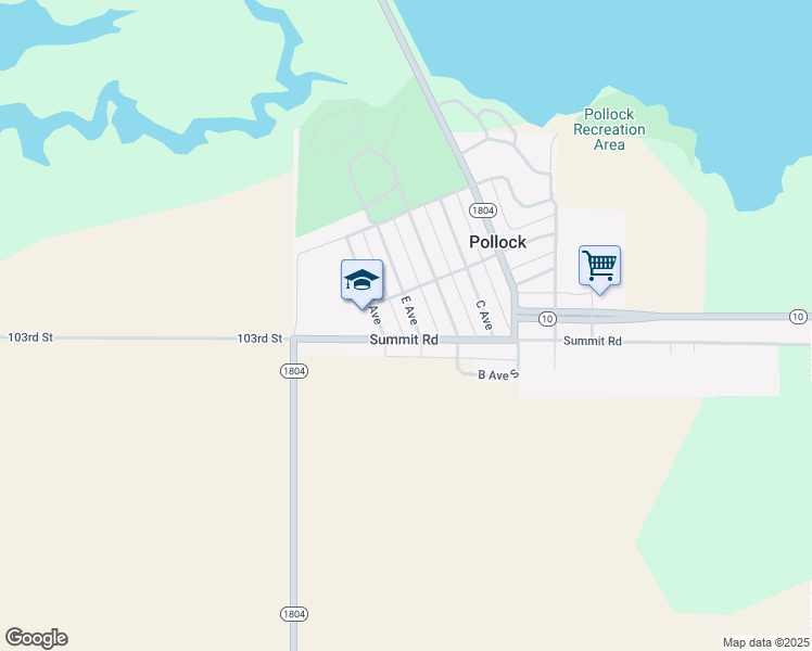 map of restaurants, bars, coffee shops, grocery stores, and more near 921 F Avenue in Pollock