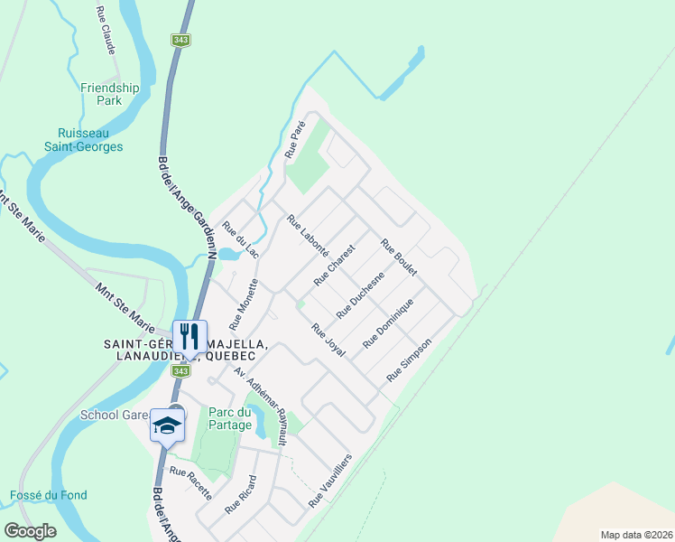 map of restaurants, bars, coffee shops, grocery stores, and more near 3851 Rue Labonté in L'Assomption