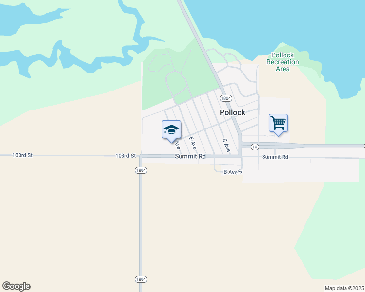 map of restaurants, bars, coffee shops, grocery stores, and more near 921 F Avenue in Pollock