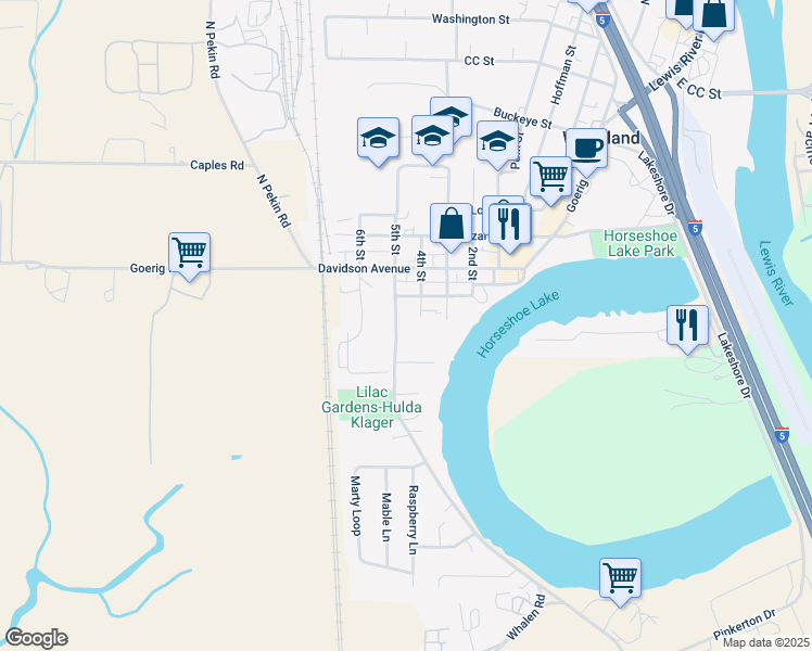 map of restaurants, bars, coffee shops, grocery stores, and more near 429 Dunham Avenue in Woodland
