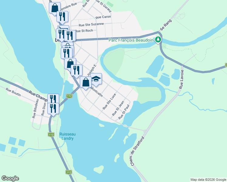 map of restaurants, bars, coffee shops, grocery stores, and more near 187 Avenue Jacques Cartier in Disraeli