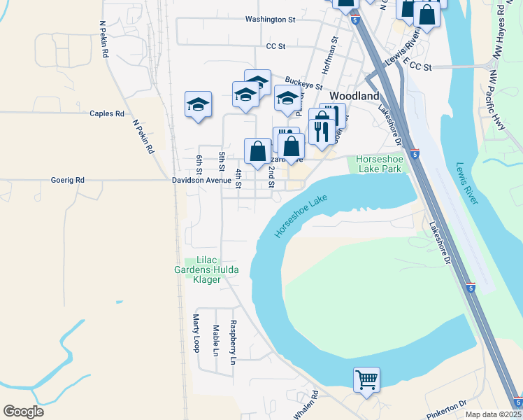 map of restaurants, bars, coffee shops, grocery stores, and more near 319 Dunham Avenue in Woodland
