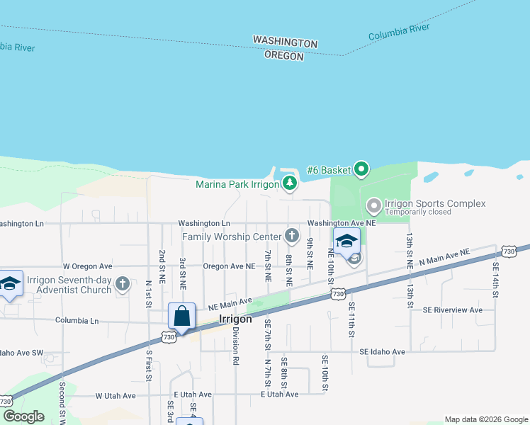 map of restaurants, bars, coffee shops, grocery stores, and more near 435 7th Street Northeast in Irrigon