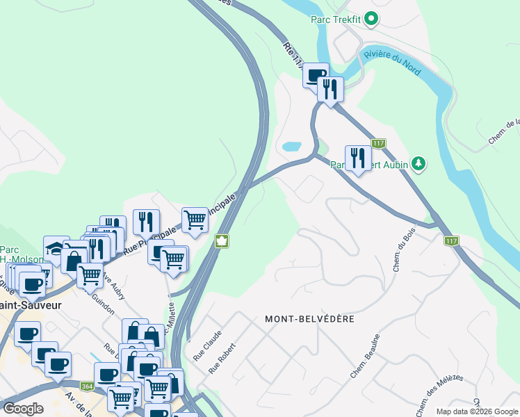 map of restaurants, bars, coffee shops, grocery stores, and more near Chemin des Conifères in Piedmont