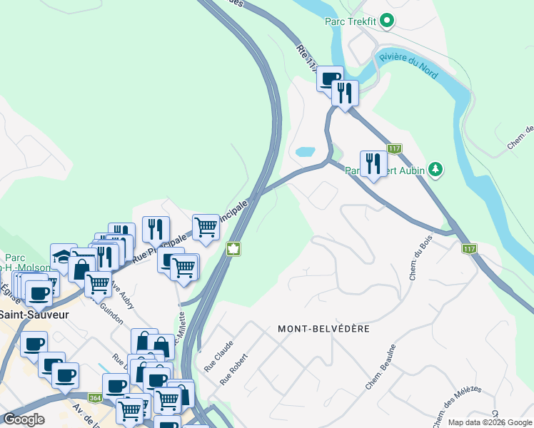 map of restaurants, bars, coffee shops, grocery stores, and more near Chemin des Conifères in Piedmont