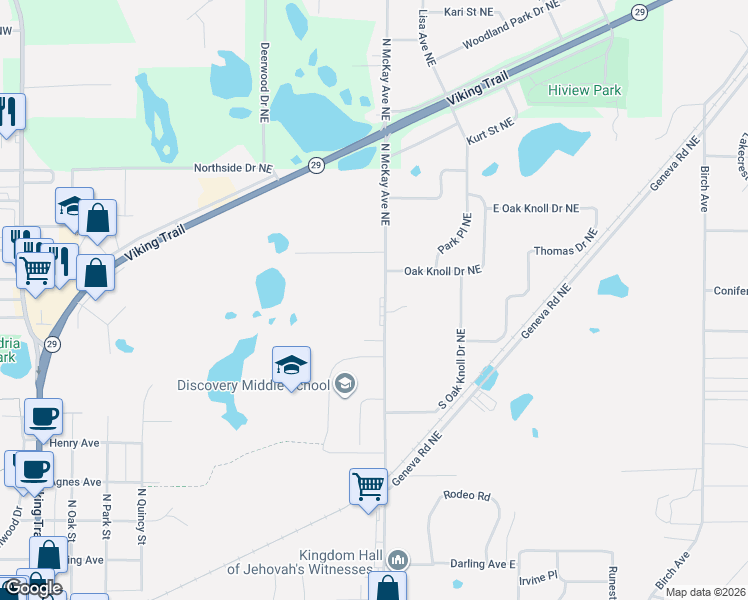map of restaurants, bars, coffee shops, grocery stores, and more near 902 North Mc Kay Avenue Northeast in Alexandria