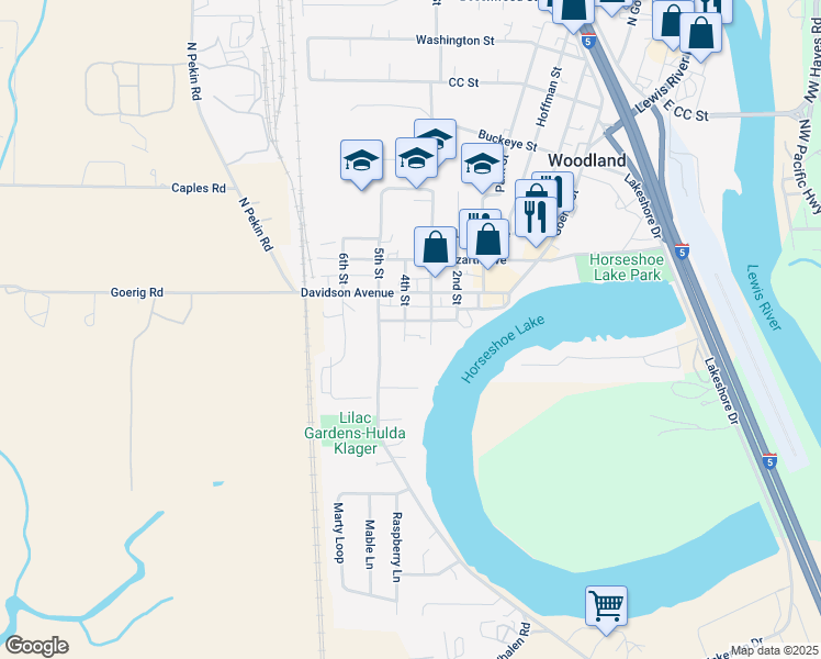 map of restaurants, bars, coffee shops, grocery stores, and more near 429 Dunham Avenue in Woodland