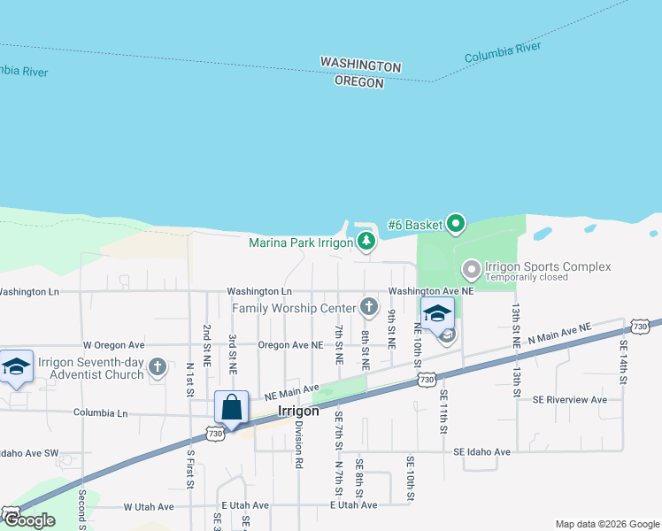 map of restaurants, bars, coffee shops, grocery stores, and more near 435 7th Street Northeast in Irrigon