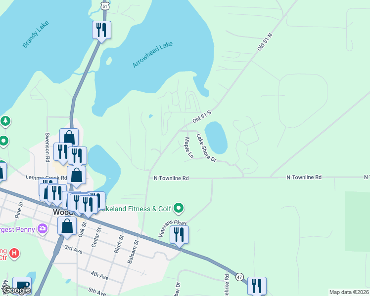 map of restaurants, bars, coffee shops, grocery stores, and more near Cedar Street in Vilas