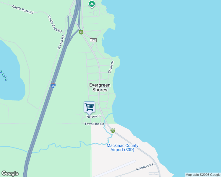 map of restaurants, bars, coffee shops, grocery stores, and more near 1617-1719 Shore Drive in St. Ignace