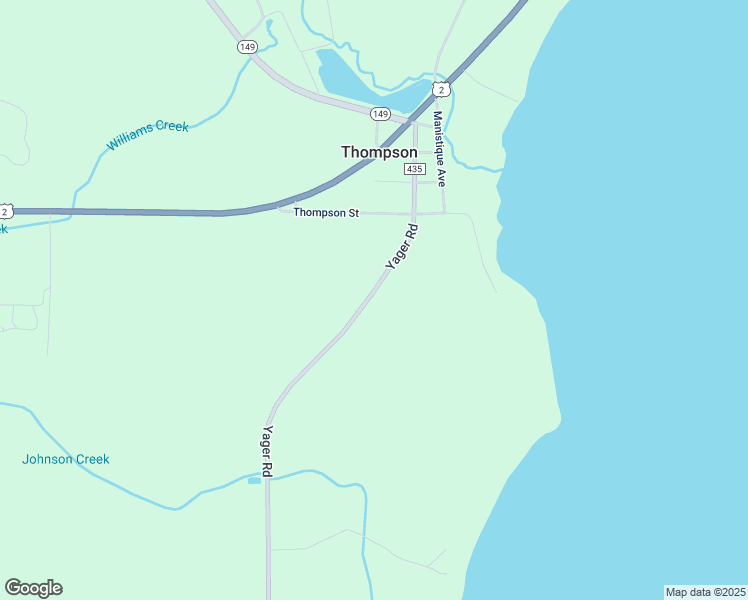 map of restaurants, bars, coffee shops, grocery stores, and more near Yager Road in Manistique