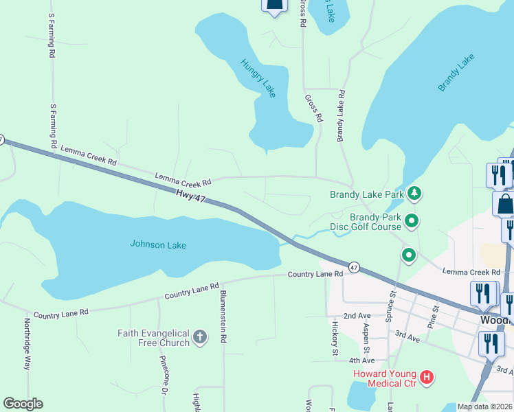 map of restaurants, bars, coffee shops, grocery stores, and more near 11363 Norman Dr in Woodruff