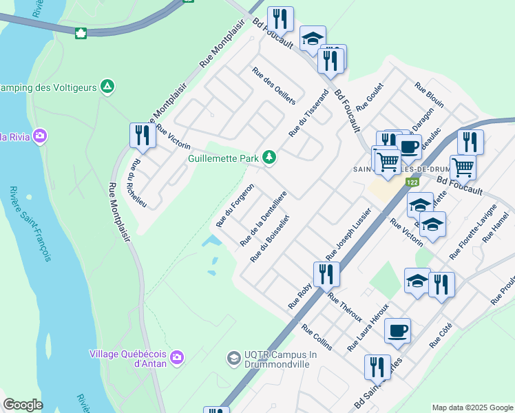 map of restaurants, bars, coffee shops, grocery stores, and more near 770 Rue de l'Apothicaire in Drummondville