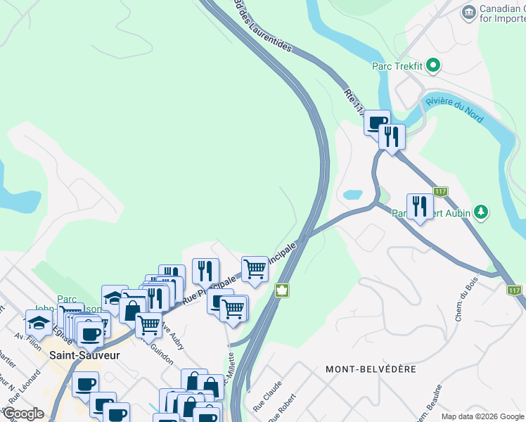 map of restaurants, bars, coffee shops, grocery stores, and more near 869 Rue Principale in Piedmont
