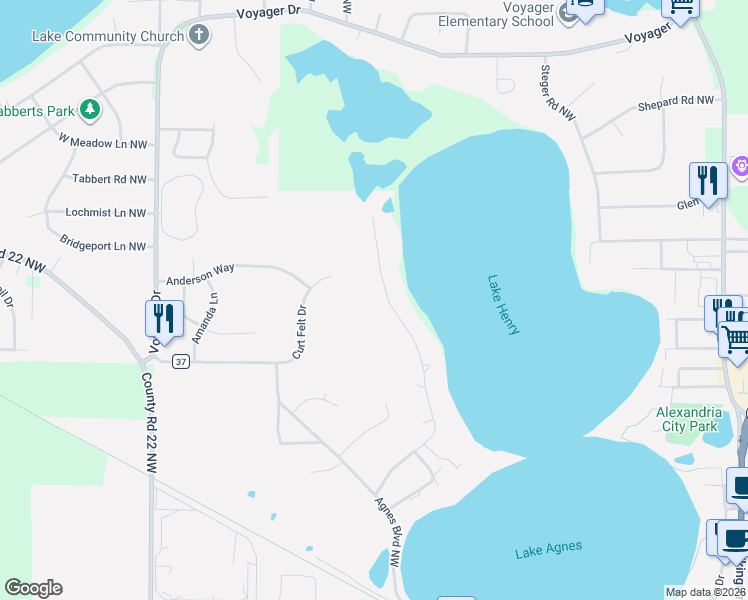 map of restaurants, bars, coffee shops, grocery stores, and more near 1024 Van Dyke Road Northwest in Alexandria