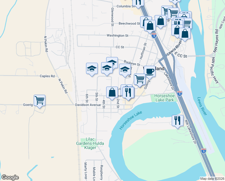 map of restaurants, bars, coffee shops, grocery stores, and more near 337 Loves Avenue in Woodland
