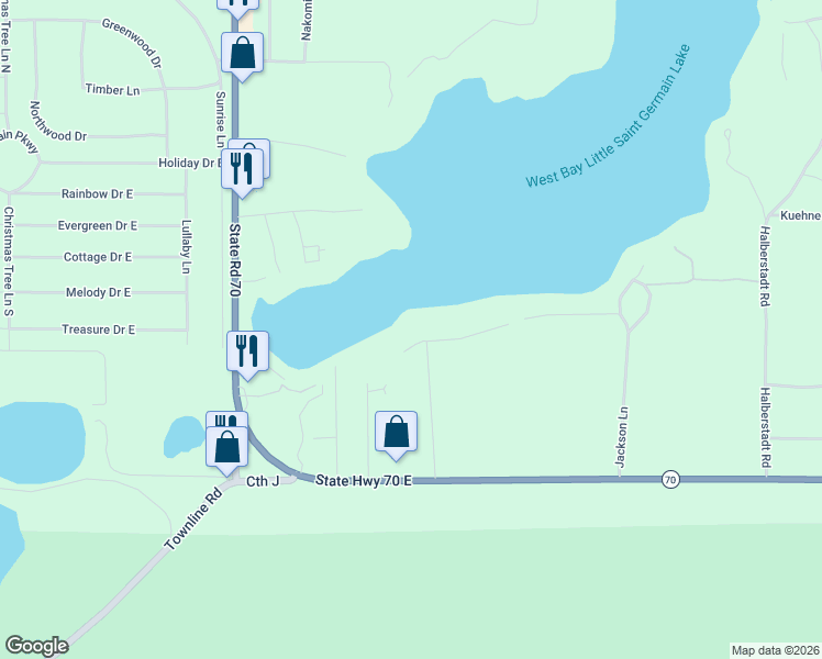 map of restaurants, bars, coffee shops, grocery stores, and more near 1055 Rocky Road in Saint Germain