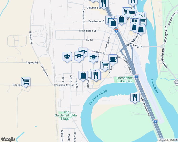 map of restaurants, bars, coffee shops, grocery stores, and more near 234 Loves Avenue in Woodland