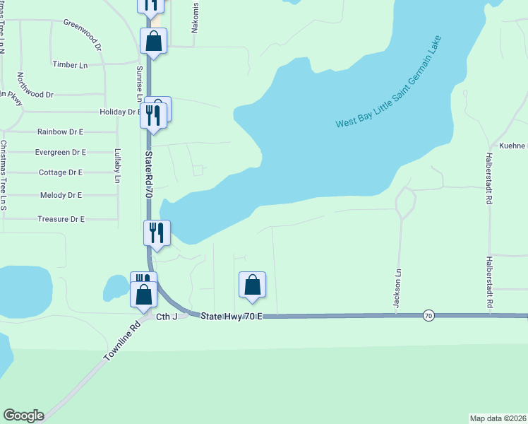 map of restaurants, bars, coffee shops, grocery stores, and more near 1055 Rocky Road in Saint Germain