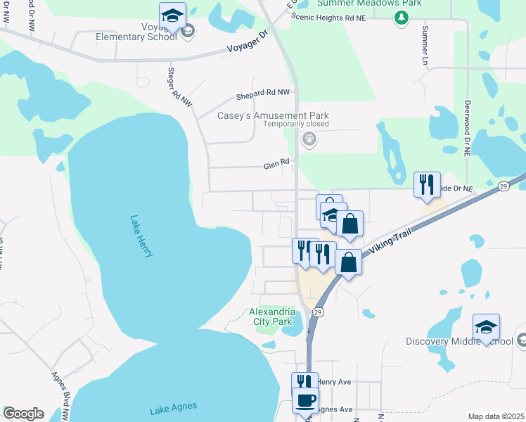 map of restaurants, bars, coffee shops, grocery stores, and more near McFarlane Street in Alexandria