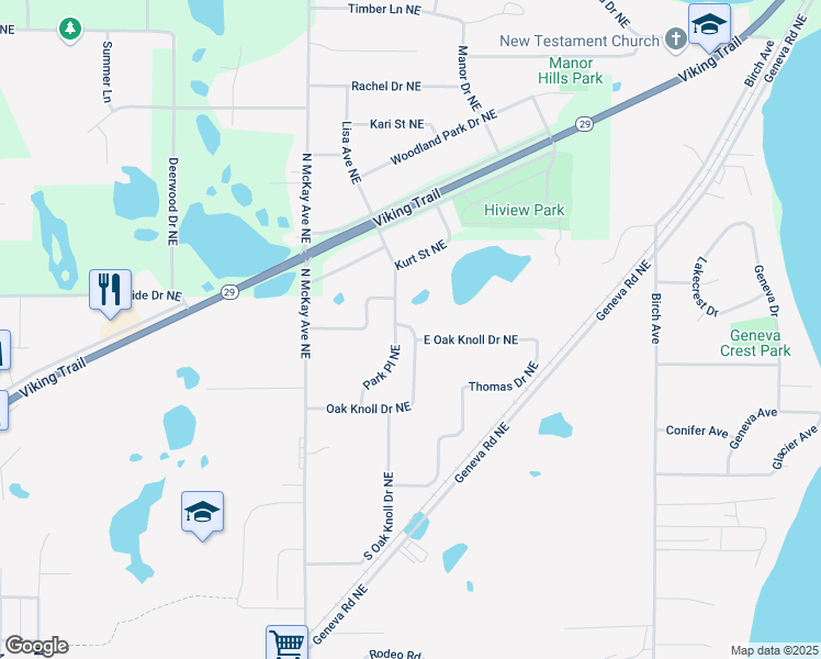 map of restaurants, bars, coffee shops, grocery stores, and more near 1826 Oak Knoll Drive in Alexandria