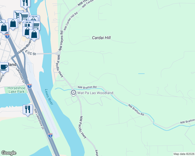map of restaurants, bars, coffee shops, grocery stores, and more near in Woodland