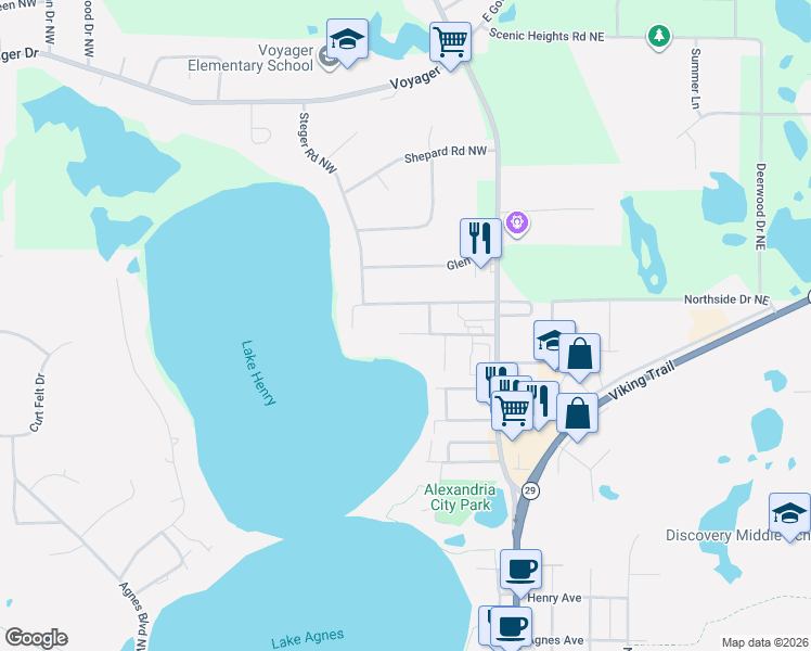 map of restaurants, bars, coffee shops, grocery stores, and more near 124 McFarlane Street in Alexandria