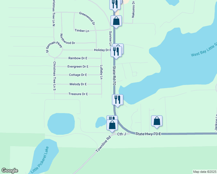 map of restaurants, bars, coffee shops, grocery stores, and more near 157 Sunrise Lane in Saint Germain