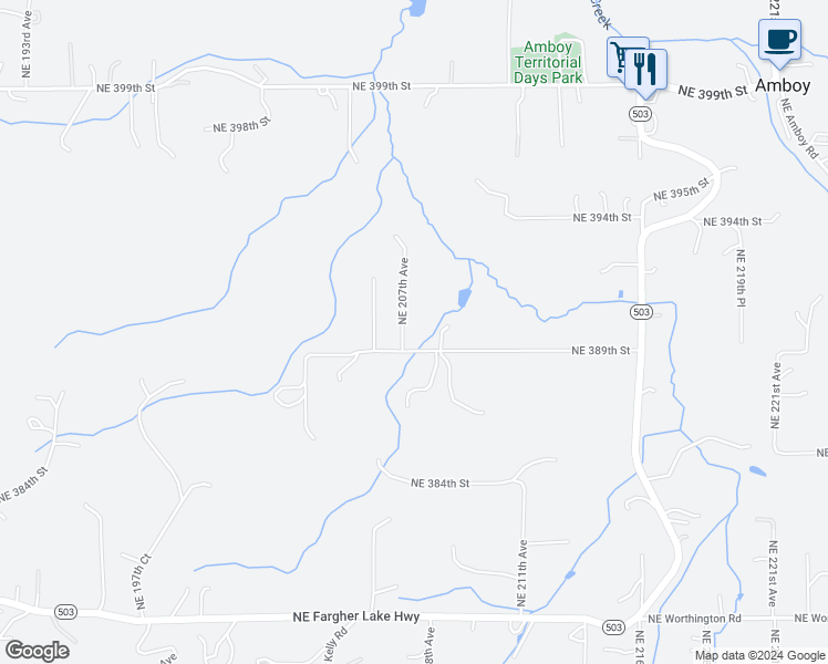 map of restaurants, bars, coffee shops, grocery stores, and more near 39005 Northeast 207th Avenue in Amboy