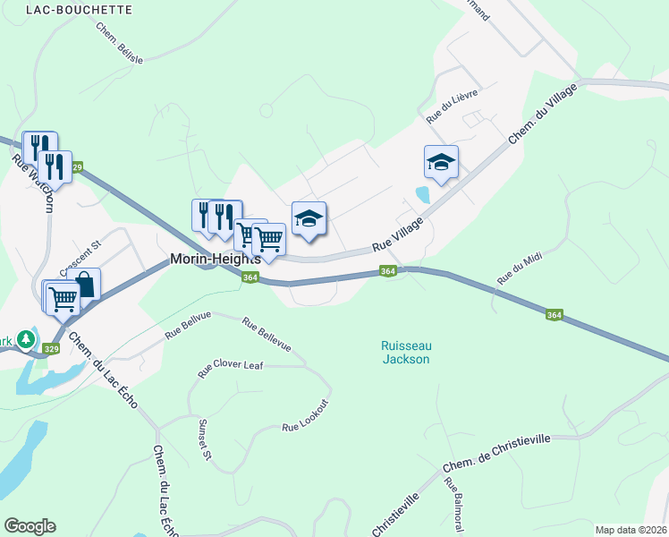 map of restaurants, bars, coffee shops, grocery stores, and more near 646 Chemin du Village in Morin-Heights